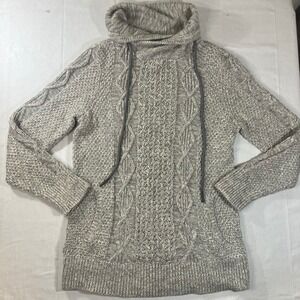 LL Bean Signature Gray Cable Knit Cowl Neck Cotton Sweater 302534 Mens Small